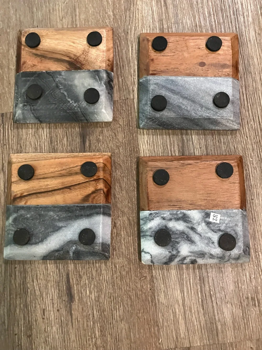 Marble & Wood Stripe Coasters - Set of 4